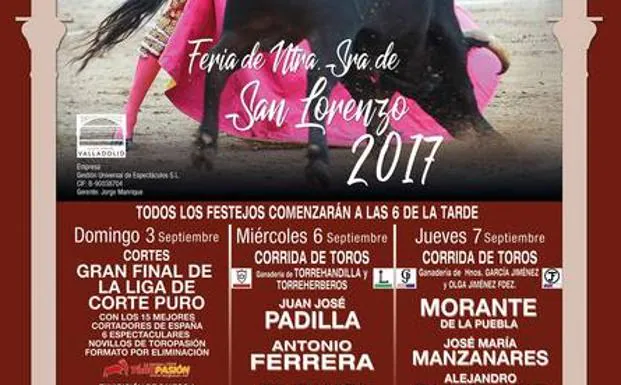 Cartel taurino de la Feria de Nuestra Señora de San Lorenzo 2017.