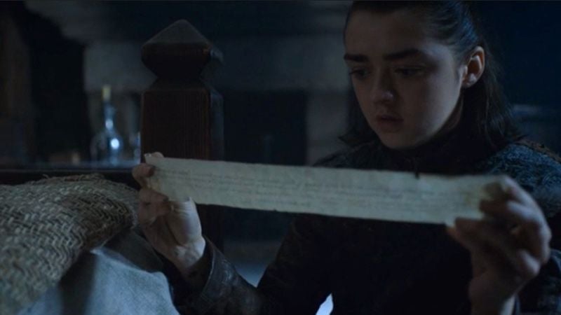 Esto es lo que pone en la carta que Arya descubre en Invernalia