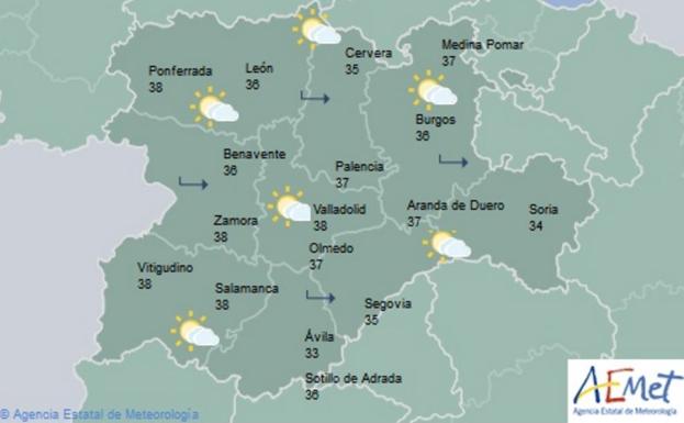 Máximas en ascenso y temperaturas mínimas en descenso en Castilla y León con viento dirección NE-E