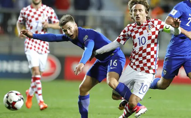 Luka Modrid durante un partido con la selección croata. 