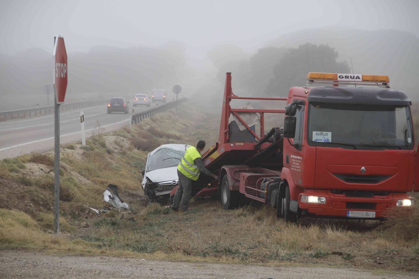 El percance se ha producido pocos minutos antes de las 8:30 horas, cuando un turismo que iba en dirección Peñafiel se salió de la vía quedando en la cuneta con un fuerte impacto en su parte delantera resultando herido el conductor