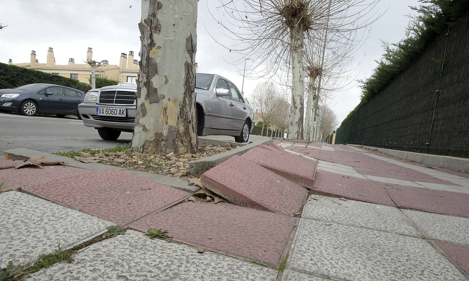 La zona residencia,l que cuenta con más de 450 chalés situados en el Camino Viejo de Simancas, presenta importantes daños en las aceras, viales y en los parques comunes, descuidados y con el mobiliario urbano muy dañado