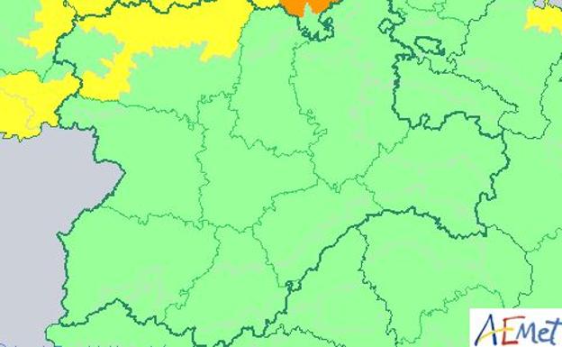 Mapa de alertas de la AEMET para Castilla y León hoy lunes por la tarde. 