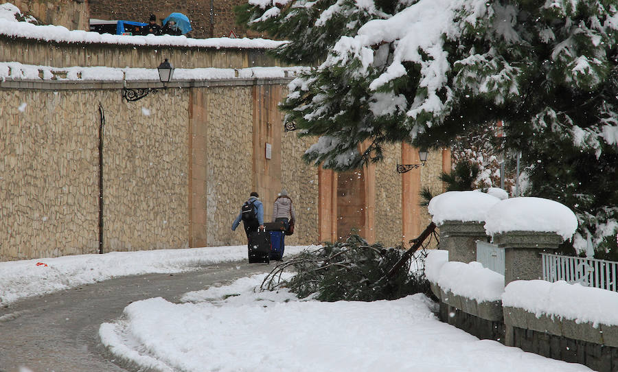 Segovia y provincia han protagonizado la actualidad del temporal del fin de semana. La nieve colapsó sus carreteras y puso un manto blanco en la capital, que muchos aprovecharon para ver el lado positivo y esquiar junto al Acueducto. Pese a la belleza de las imágenes, la nieve complicó la vida de sus ciudadanos.