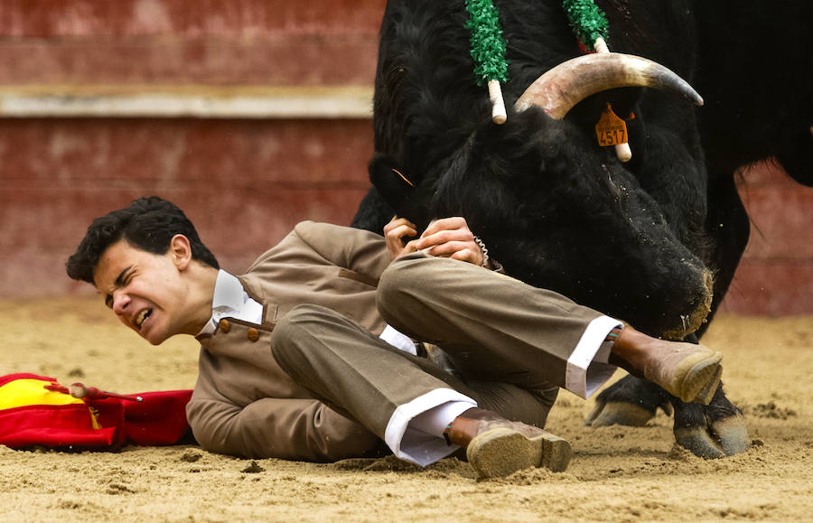 Pablo Sanchez Jaramillo resultó volteado durante el festejo tauino