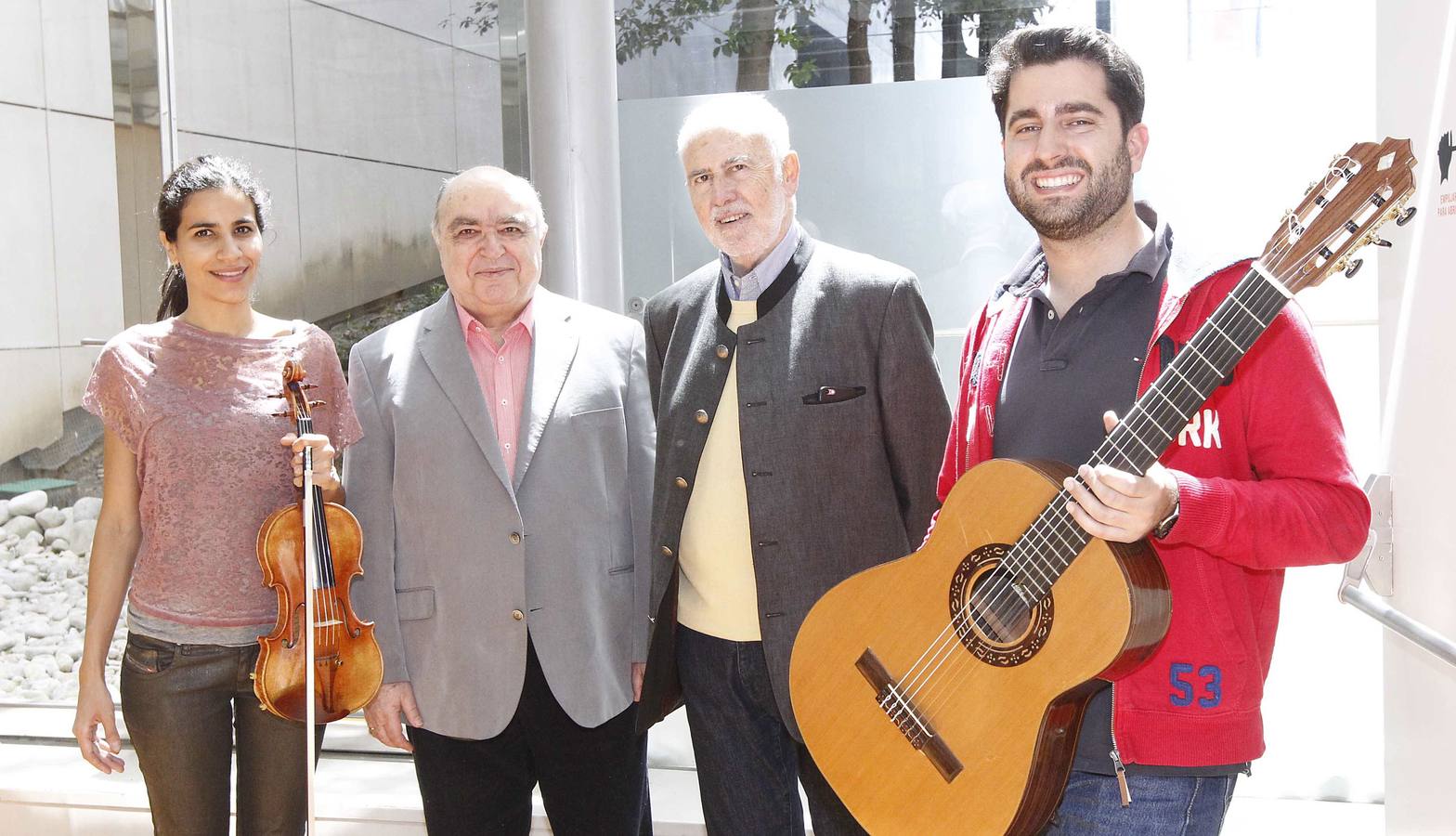 10.05.16 De i a d: la violinista Ana María Valderrama, el compositor Lorenzo Palomo, el director Jesús López Cobos y el guitarrista Rafael Aguirre en la presentacion del concierto ' 'Fulgores'.