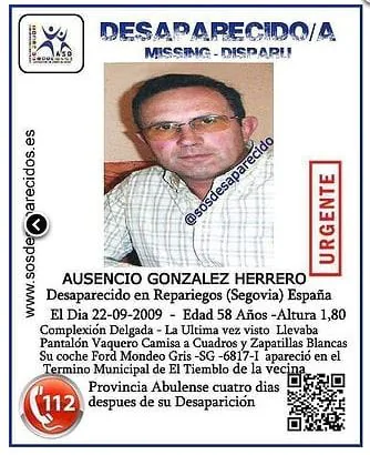 Ausencio González Herrero, desaparecido desde el 22/09/2009 (Repariegos, Segovia).