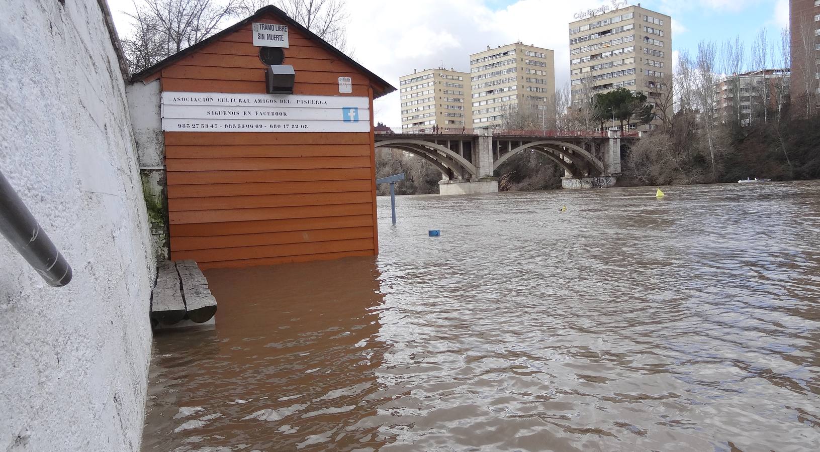 El río a su paso por la capital vallisoletana cubría ayer los paseos inferiores entre los puentes Mayor y de Poniente