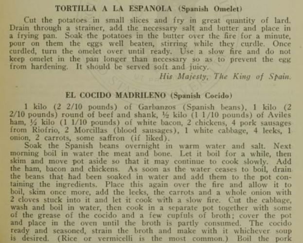 Las recetas alfonsinas del Congressional Club Cook Book (1929).