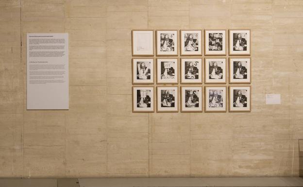 Imagen principal - Imágenes de la exposición, el propio Castillejo y una de sus obras. 