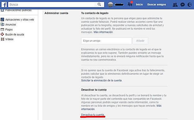 Pasos para desactivar la cuenta de Facebook temporalmente.