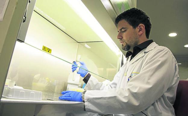 El doctor Iván Sanz, en el laboratorio de Microbiología del Clínico de Valladolid. :: A. MINGUEZA