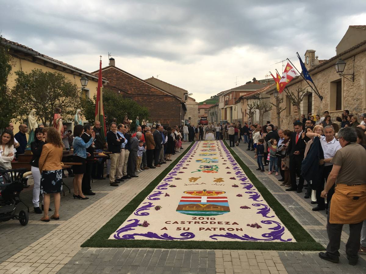 Diecisiete santos desfilaron sobre una alfombra floral confeccionada para su patrón en las fiestas de la localidad