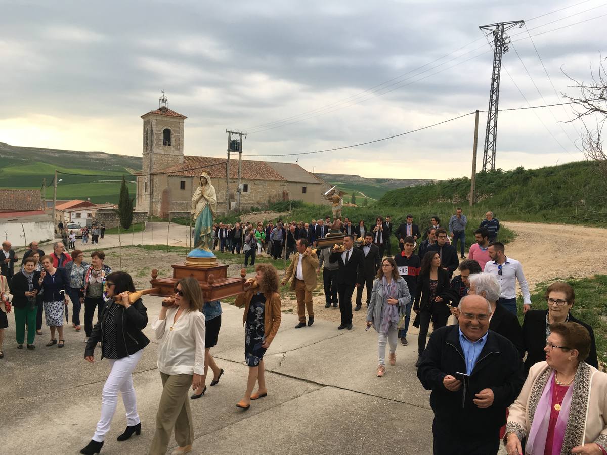 Diecisiete santos desfilaron sobre una alfombra floral confeccionada para su patrón en las fiestas de la localidad