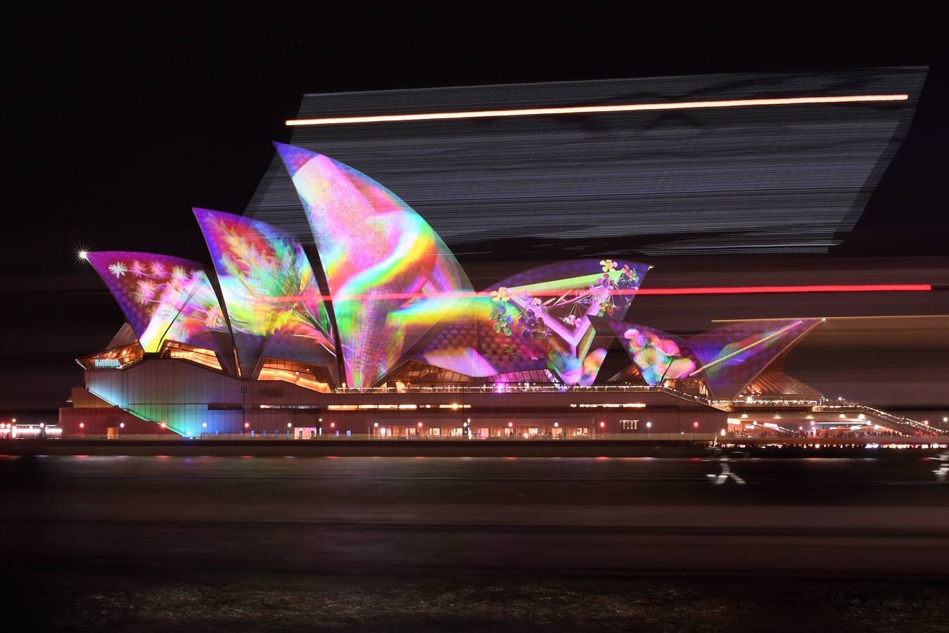 Esculturas digitales en movimiento inspiradas en la naturaleza australiana decoran la Casa de la Ópera de Sídney, en la inauguración del décimo Festival Vivid de luces, música e ideas