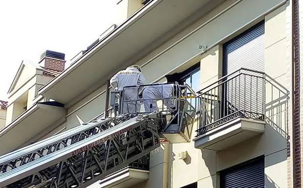 Los bomberos retiran el enjambre de la ventana.