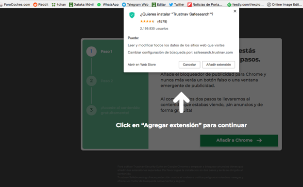 Esta es la ventana emergente. Si se acepta y se descarga la app instala el 'malware'.