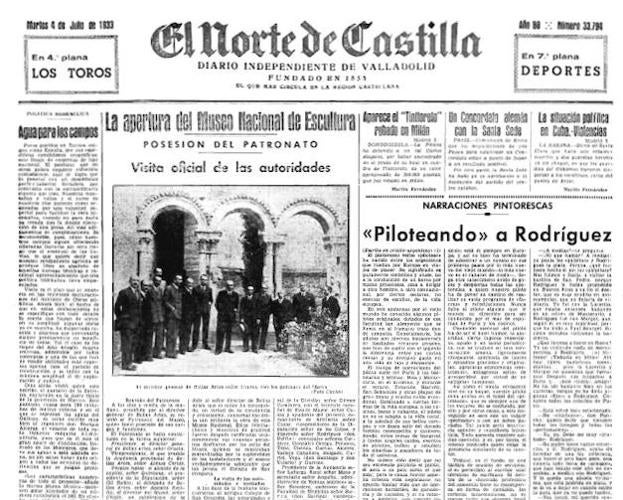 Noticia publicada por El Norte de Castilla el 4 de julio de 1933, sobre la apertura del Museo Nacional de Escultura.