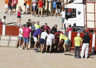 Imagen secundaria 1 - Muere un toro en el desencajonamiento de esta tarde en Peñafiel