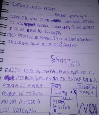 Carta que el niño envió al Ratoncito Pérez para recuperar su diente. 
