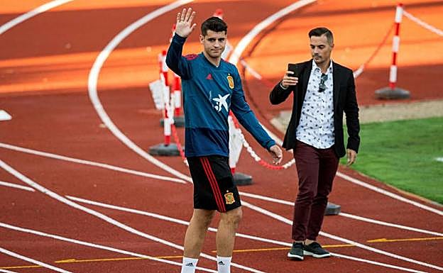 Álvaro Morata, durante un entrenamiento en la Ciudad del Fútbol de Las Rozas.