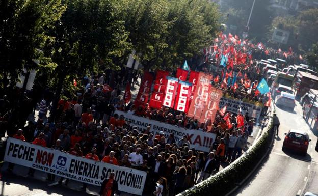 Manifestación de trabajadores de Alcoa. 