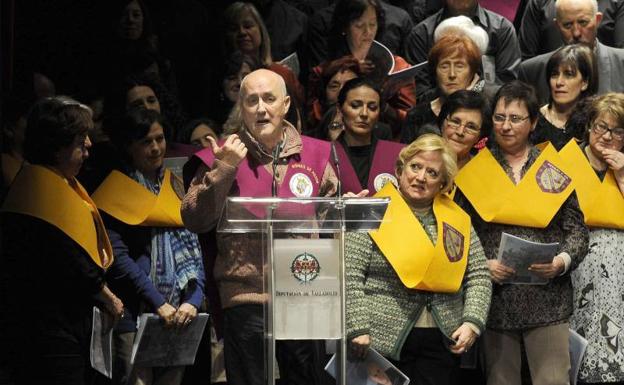 Javier Busto, durante el homenaje en el Teatro Zorrilla en 2014. 