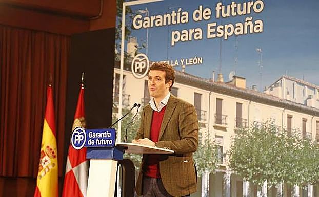 Pablo Casado durante el acto de presentación de los candidatos a las alcaldías en Palencia. 