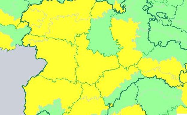 Mapa de avisos de la AEMET para la madrugada del martes en Castilla y León. 