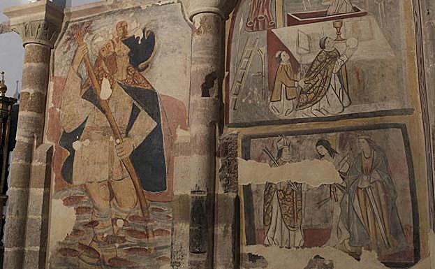 Detalle del mural de la iglesia de Santiago Apostol de Cezura que pertenece al estilo denominado románico palentino. 