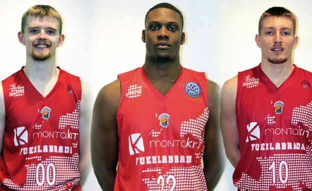 Jacob Round, Osas-y Víctor Moreno, con la elástica del Fuenlabrada. 