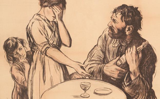 Ilustración francesa contra el alcoholismo, ca. 1920.