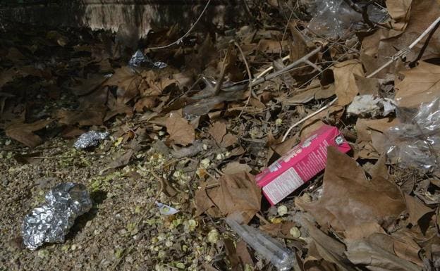 Basura hallada en el patio del colegio.