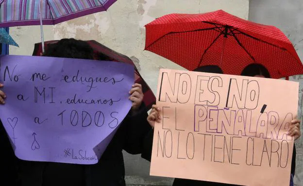 Carteles en favor de las víctimas de supuestos abusos sexuales en Portugal exhibidos en la concentración de este miércoles en Segovia. 