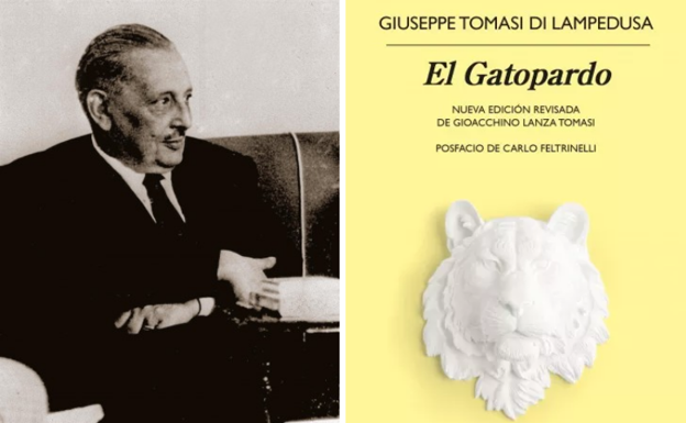 Giuseppe Tomasi di Lampedusa (i) y la portada de la nueva edición de su novela 'Gatopardo' publicada por Anagrama.