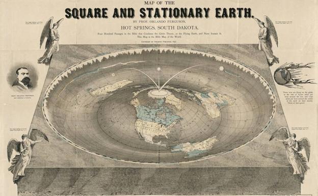 Un mapa de 1893 muestra a la Tierra como cuadrada e inmóvil.