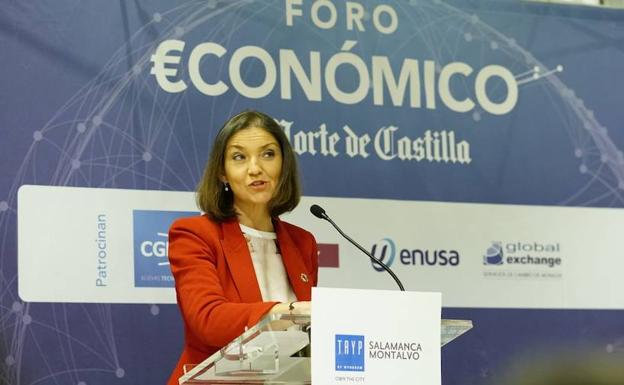 La ministra Reyes Maroto, esta mañana en Salamanca.