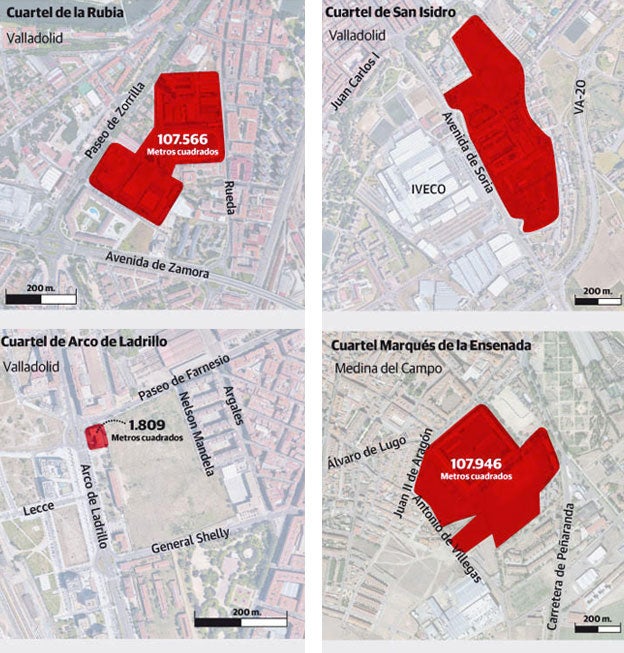 Mapas de los cuarteles de Valladolid y Medina del Campo
