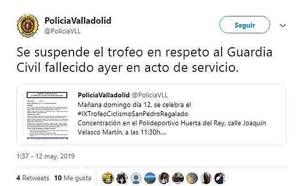 Tuit de la cuenta de la Poicía Local de Valladolid.