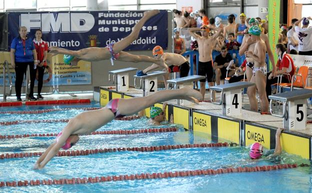 Imagen principal - Arriba, el relevo masculino del Unión Esgueva SOSVA. A la izquierda, Una de las vallisoletanas participantes, y a la derecha, Berta Arévalo con una de sus medallas de oro. 