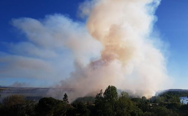 Espectacular columna de humo visible en la zona del incendio junto al río.