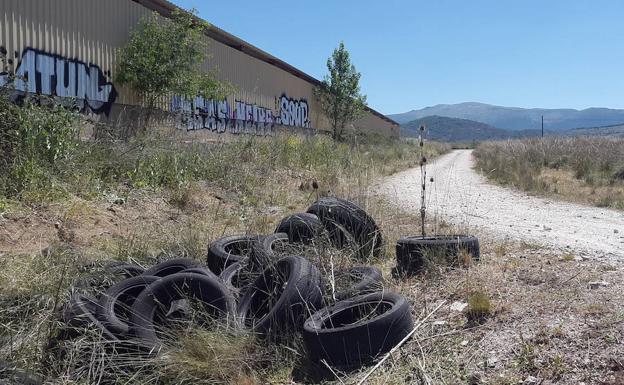 Uno de los montones de neumáticos abandonados en el camino del polígono de Hontoria a la carretera del Soto de Revenga. 