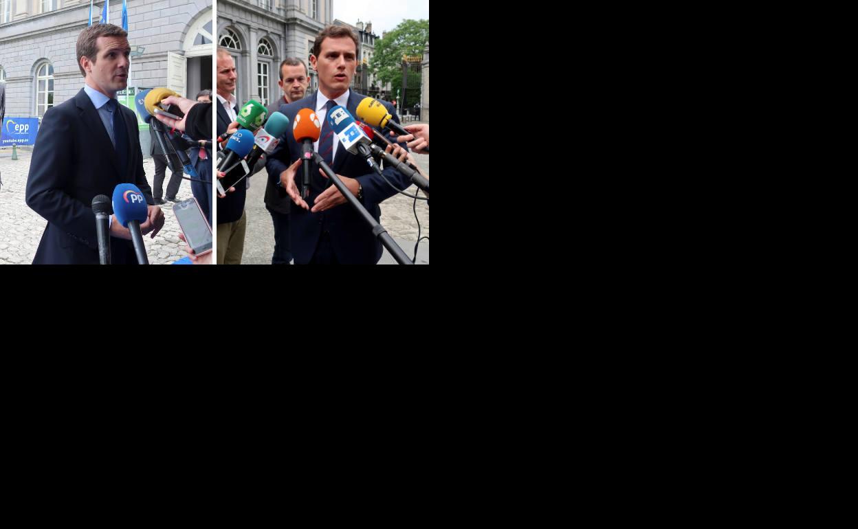 Pablo Casado y Albert Rivera, en Bruselas.