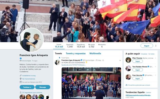 Pantallazo del perfil de Francisco Igea en Twitter. 