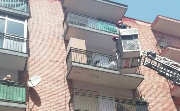 Los bomberos, en la calle Caamaño, socorren al perro, que finalmente murió.
