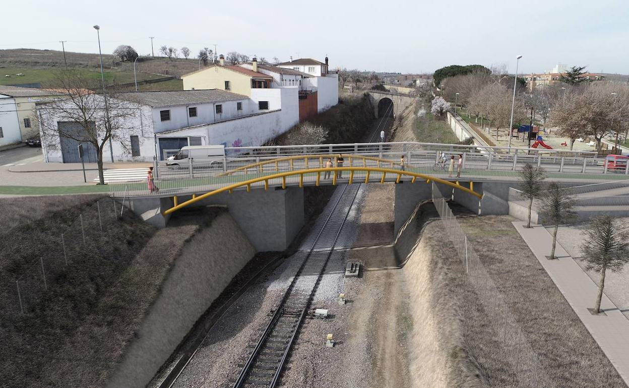 Recreación del futuro aspecto que tendrá uno de los pasos sobre la línea férrea.