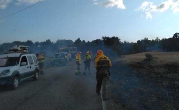 Imagen principal - La Junta activa el nivel 2 en un incendio forestal en la N-630 en Sariegos (León)