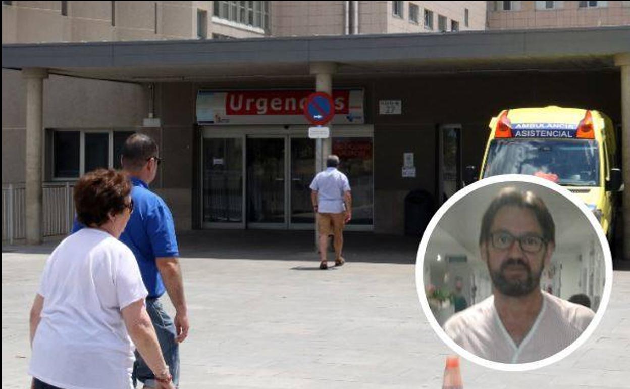 Entrada de Urgencias del Hospital Generald de Segovia. En pequeño, José Buiza, el sevillano ingresado con síntomas de listeriosis. 