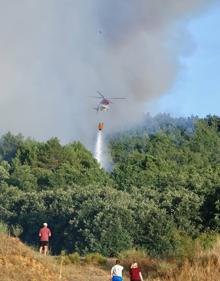 Imagen secundaria 2 - Medios aéreos y terrestres trabajan en la extinción de un incendio en la localidad leonesa de Cubillas de Rueda