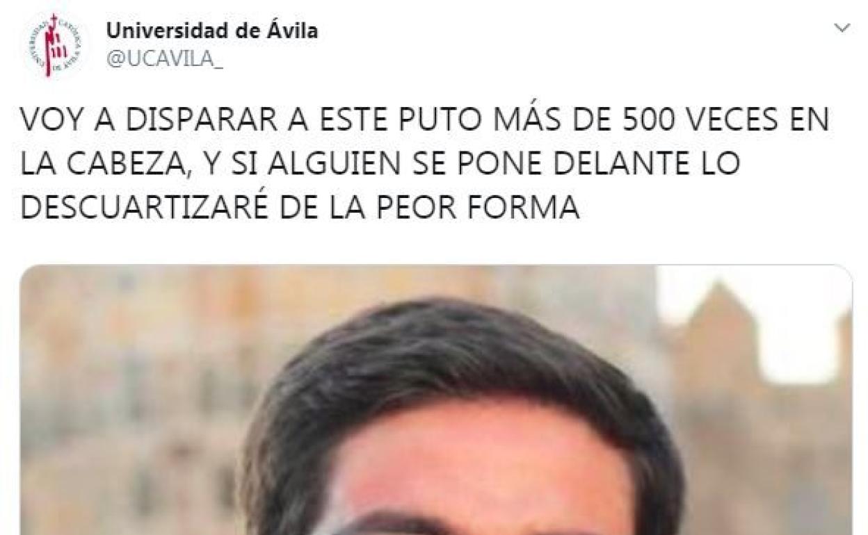 Hackean la cuenta de Twitter de la Universidad de Ávila y amenazan con «disparar» al alcalde